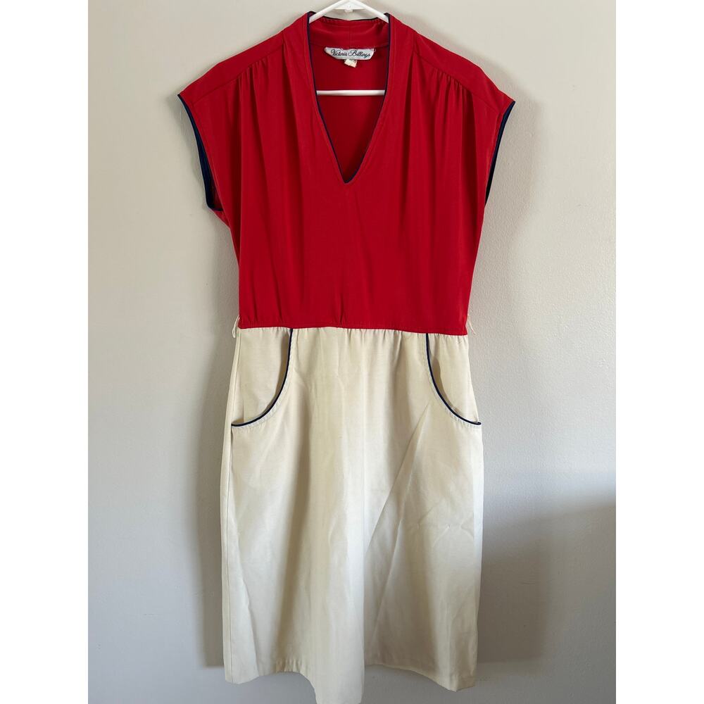 Vintage Victoria Billings Colorblock Dress Red Cream Mod USA 12